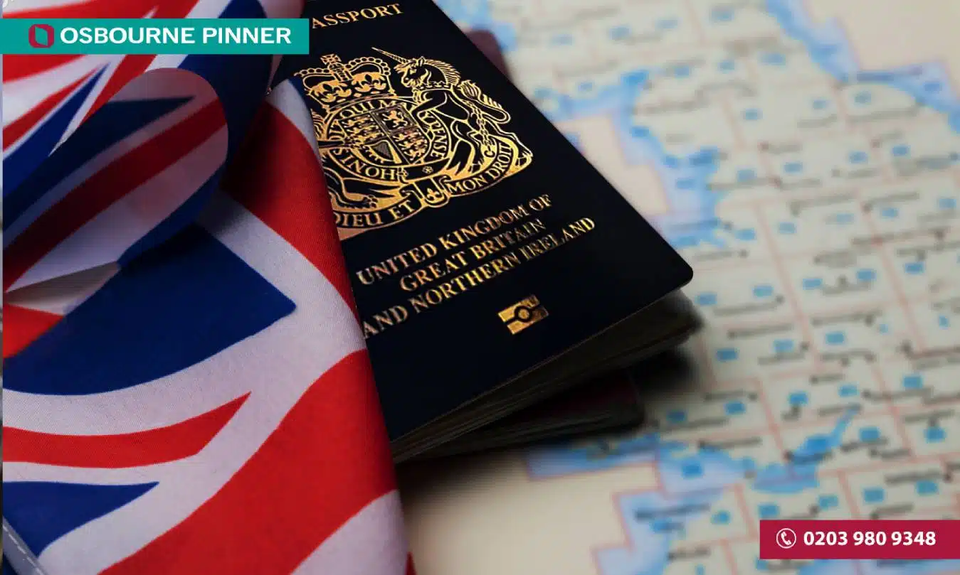 UK Passport And Flag On Map