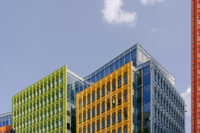 Group of coloured buildings in central London