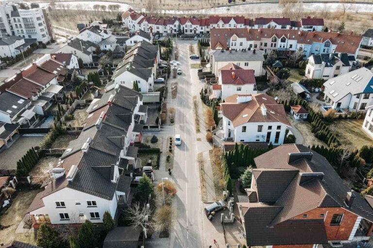 Aerial view of a suburban neighborhood