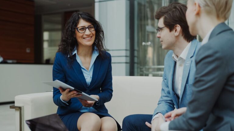 Professionals discussing business strategy