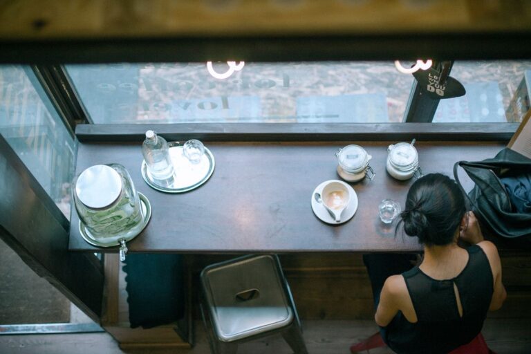woman in coffee shop from above