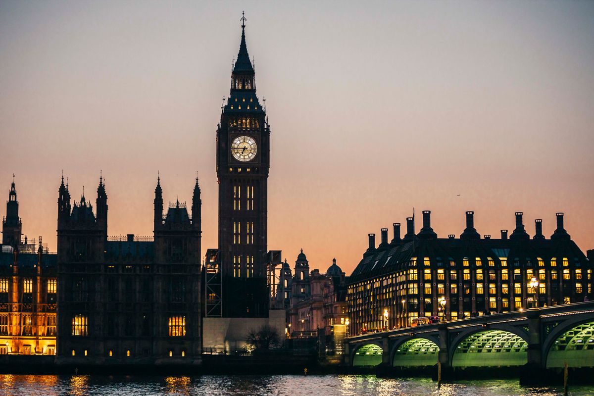 Big Ben and Westminster Bridge during twilight in London